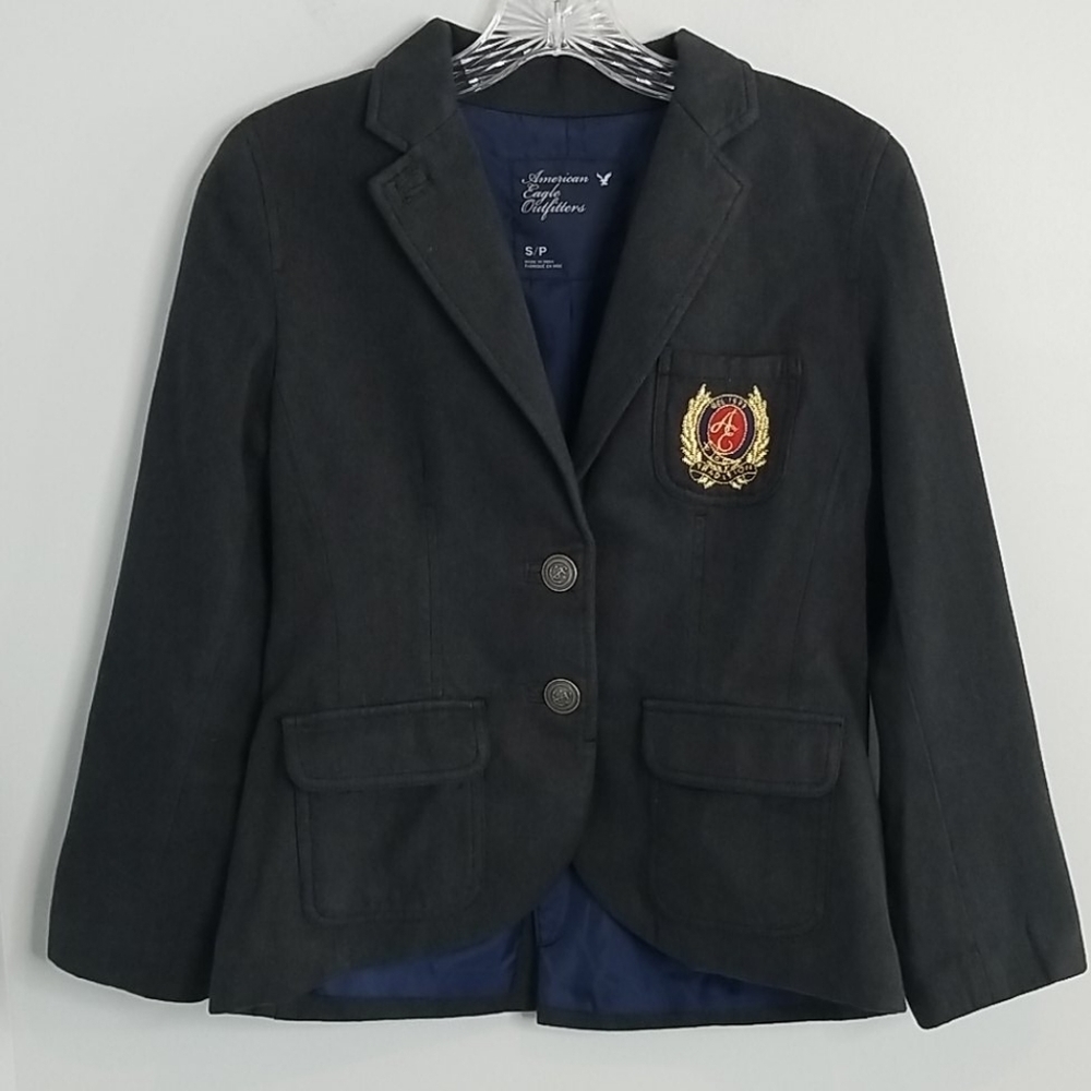 American Eagle School Boy Dark Gray Crest Blazer Size Small